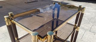 Mesa auxiliar cristal y madera con ruedas