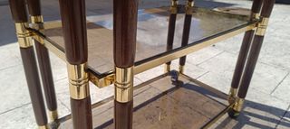 Mesa auxiliar cristal y madera con ruedas
