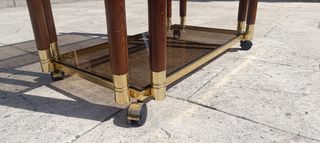 Mesa auxiliar cristal y madera con ruedas
