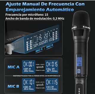 Talomen Micrófono Inalámbrico UHF Set de 2 Negro