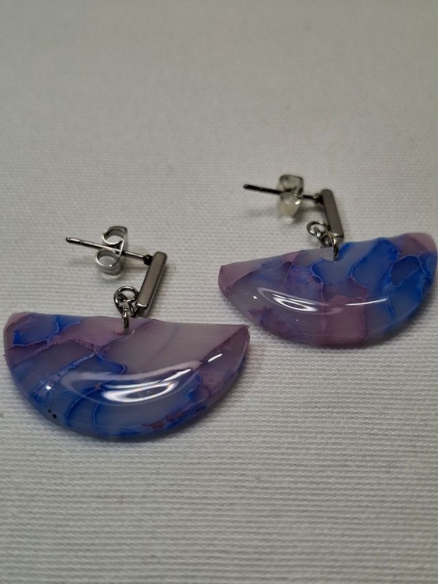 Pendientes Semiredondos Azul y Rosa.
