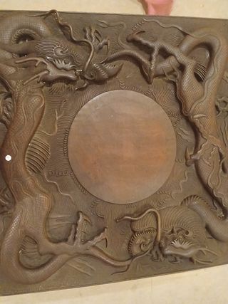 Mesa Oriental Tallada Madera y Cristal