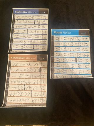 3 Pósters de Ejercicios: Slider Disc, Foam Roller,