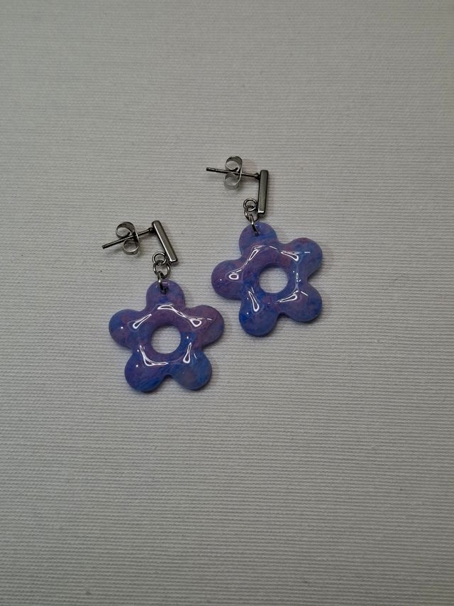 Pendientes Flor Azul y Rosa