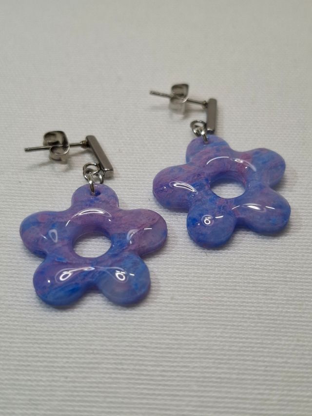 Pendientes Flor Azul y Rosa