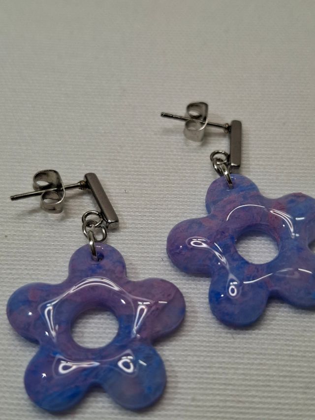 Pendientes Flor Azul y Rosa