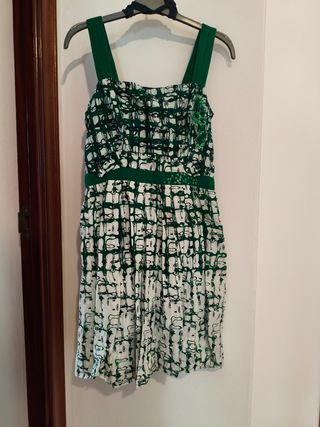 Vestido Talla 38 Verde y Blanco