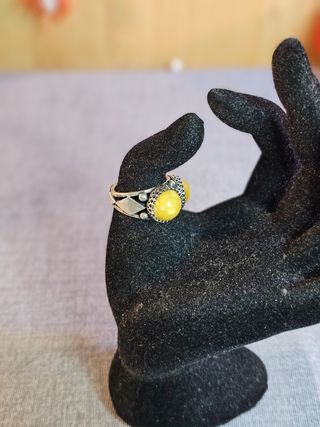 Anillo Vintage Plata 2 Piedras Naturales Amarillas