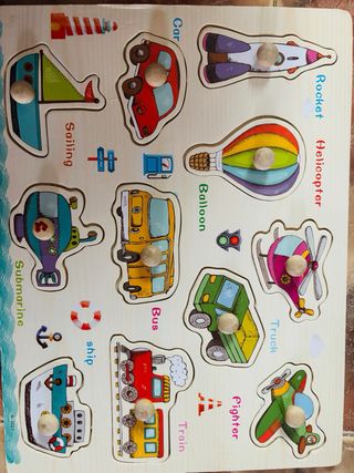 Puzzle Madera Animales, transportes, frutas. niños