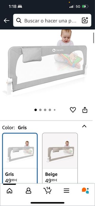 Barrera de cama gris Lionelo