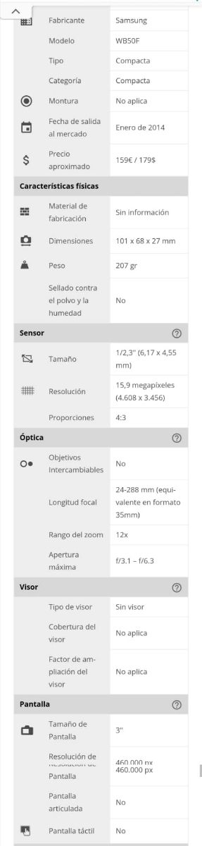 Samsung WB50F Cámara Digital Negra