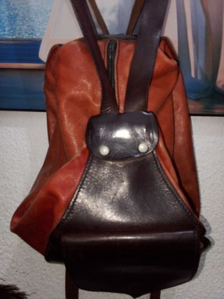 Mochila Piel Vintage Mujer Marrón y Rojo