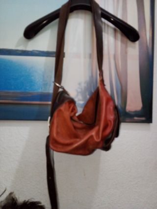 Mochila Piel Vintage Mujer Marrón y Rojo
