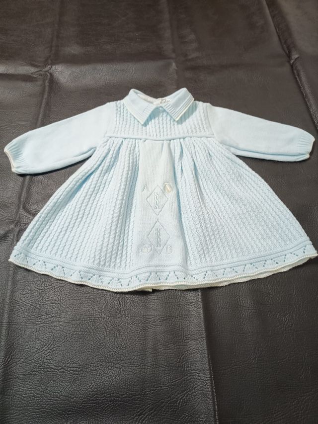 Vestido bebé niña bordado azul