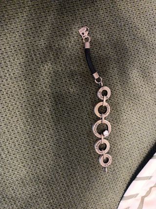 Pulseira Kito Aço e Couro com Brilhante