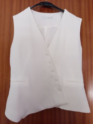 Conjunto Chaleco y Pantalón Zara XS Blanco