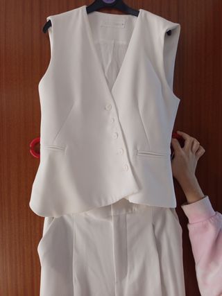 Conjunto Chaleco y Pantalón Zara XS Blanco