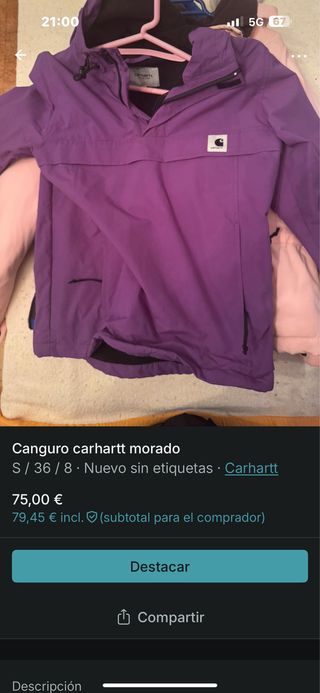 Chaqueta Carhartt Morada Talla S/36/8