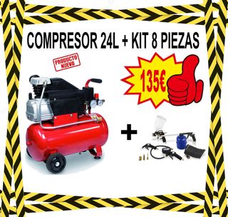 COMPRESOR 24L + KIT 8 PIEZAS NEUMATICA