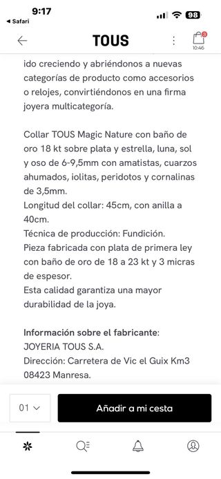 Collar Tous Dorado Multicolor