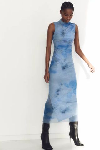 Vestido Zara azul estampado