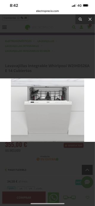 Lavavajillas Whirlpool W21HD526A Integrable 60cm