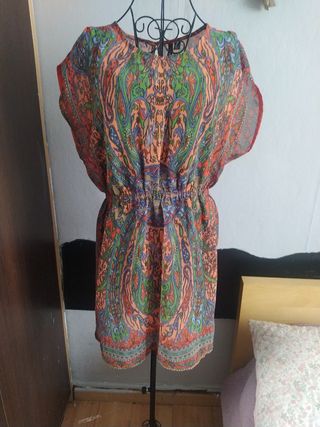 Vestido gasa estampado multicolor talla M