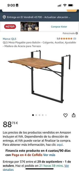 Mesa plegable madera balcón
