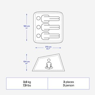 Tienda de campaña instantánea de 3 plazas, 2 Seconds