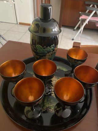 Servizio da tè/caffè vintage in legno laccato