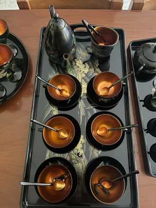 Servizio da tè/caffè vintage in legno laccato