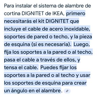 Sirga para colgar cortinas DIGNITET de acero inox.