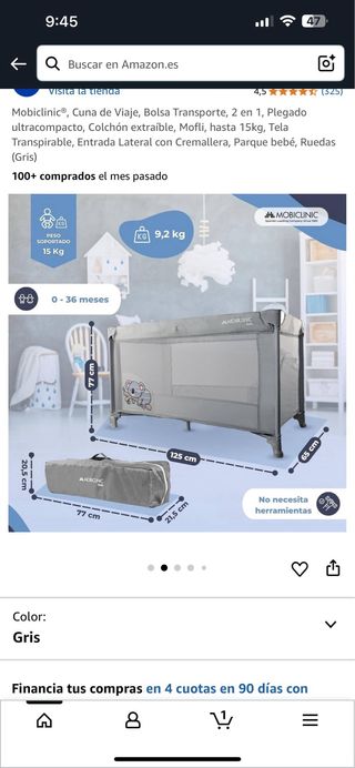 Mobiclinic Cuna de Viaje 2 en 1 Gris