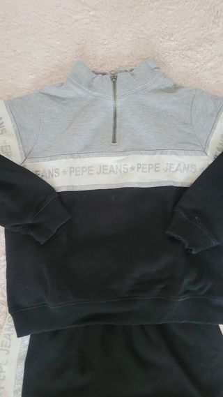 Conjunto Pepe Jeans gris y negro, niña talla 10