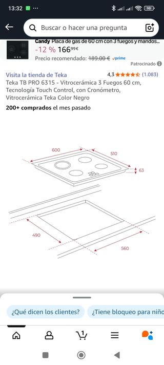 Placa Vitrocerámica Teka Tz6315 Táctil 3 Fuegos