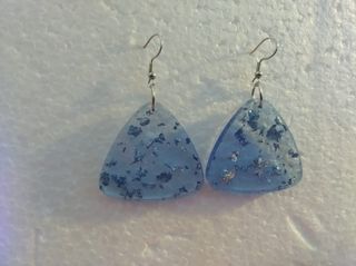 Pendientes Triangulares Azul con Detalles Plateado