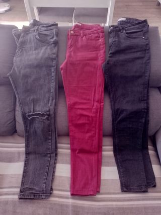Pantalones mujer grises y rosas