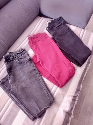 Pantalones mujer grises y rosas