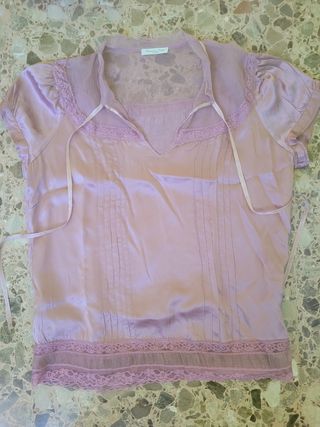 Blusa Seda Massimo Dutti Talla M Rosa