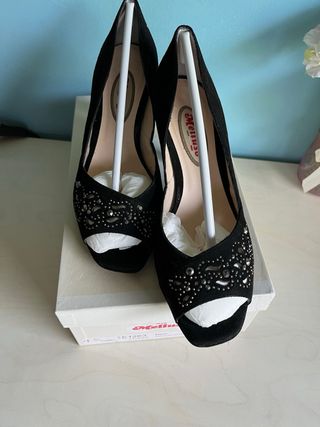 Scarpe Melluso eleganti tacco nero con brillantini