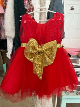Vestido fiesta niña rojo y dorado