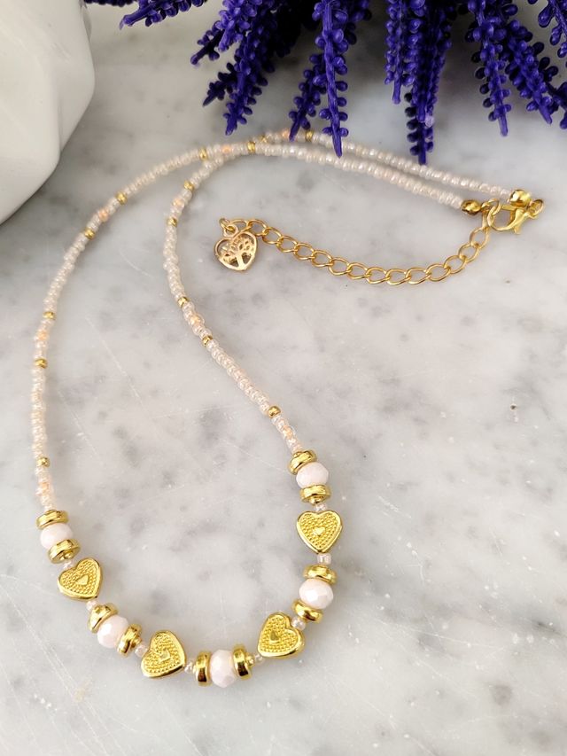 Collana perline oro e albicocca