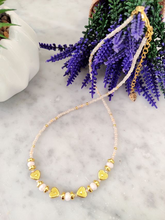 Collana perline oro e albicocca