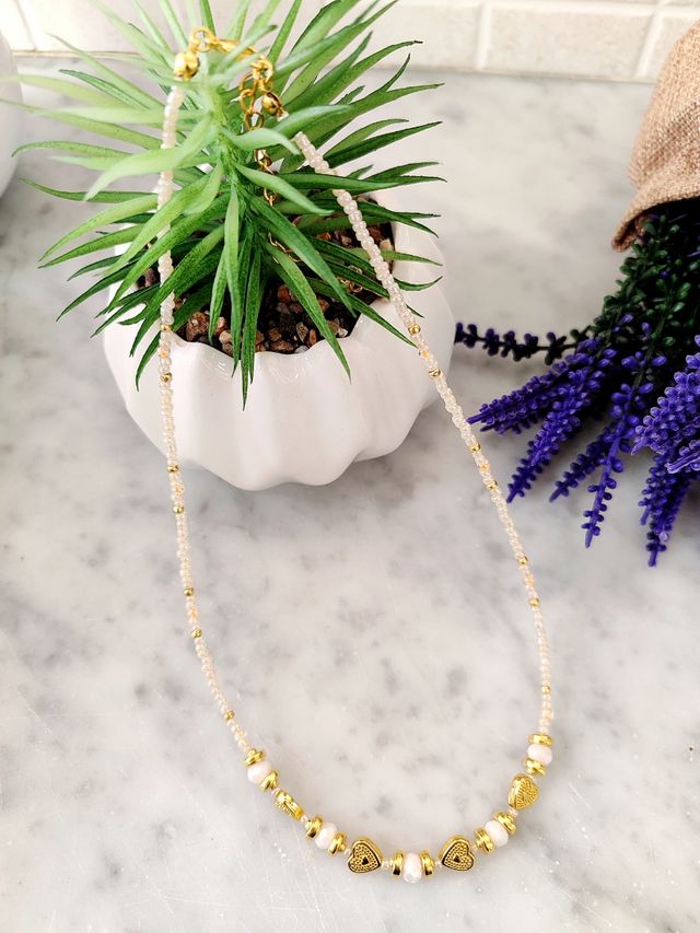 Collana perline oro e albicocca