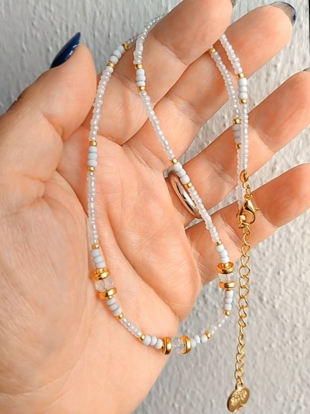 Collana perline oro e albicocca