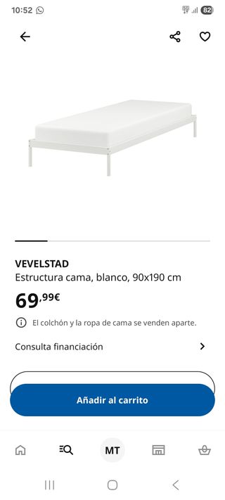 Somier VEVELSTAD IKEA 90x190cm Blanco
