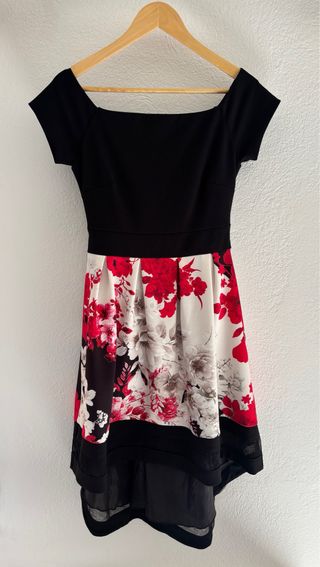 Vestito Rinascimento floreale nero multicolor