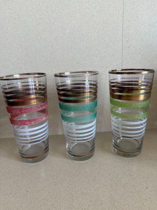 Juego Vasos Vintage Rayas Doradas Años 60