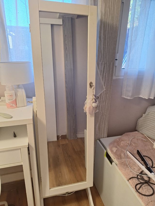 Mueble Joyero con Espejo Blanco y Dorado