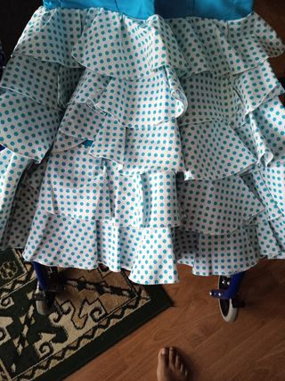 Traje Flamenca Niña Azul Lunares